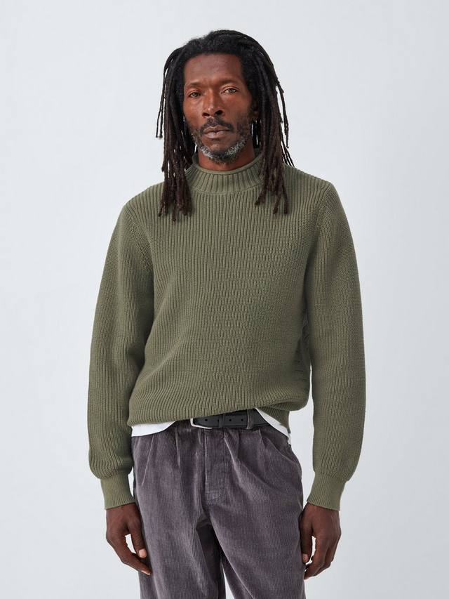 

Хлопковый джемпер с ребристым воротником John Lewis, Deep Lichen Green