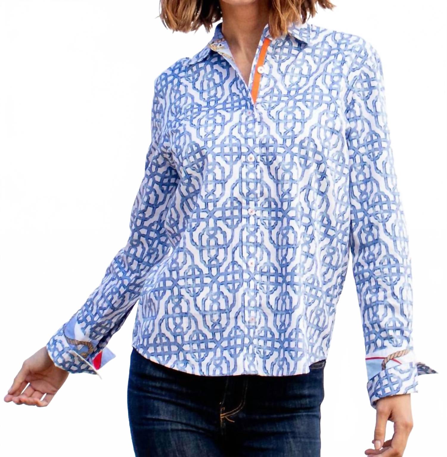 

Рубашка Rome в синем геометрическом принте Dizzy-Lizzie