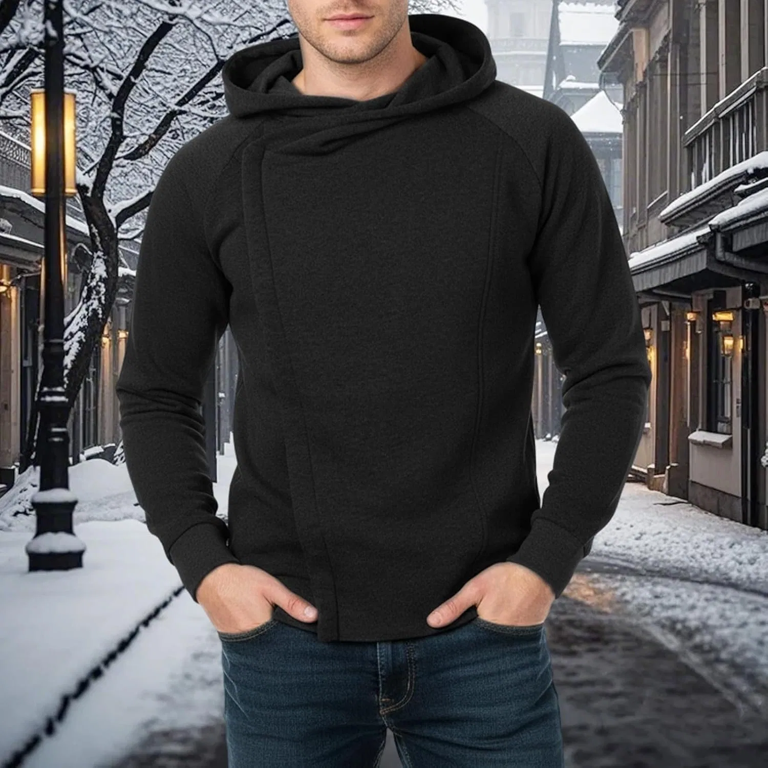Худи мужское на молнии, асимметричное, Dark Gray — фото 2