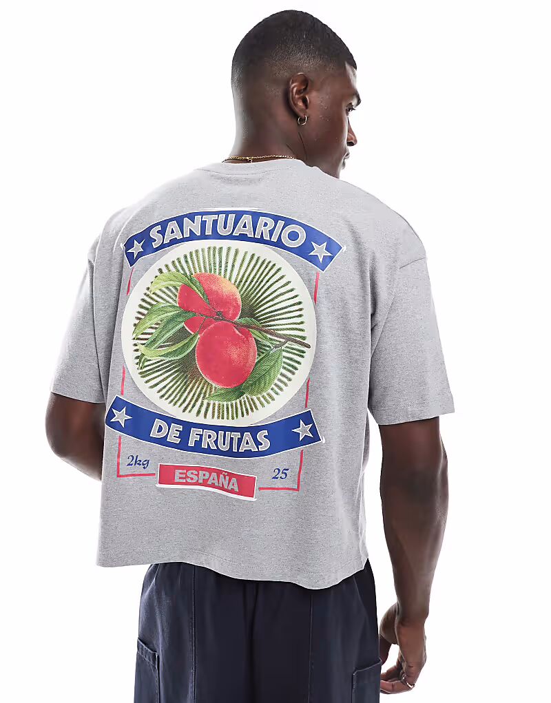 

Футболка свободного кроя ASOS DESIGN с летней графикой серого меланжевого цвета