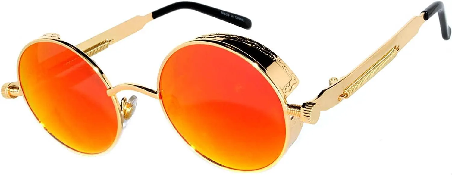 

Солнцезащитные очки OWL в стиле стимпанк, ретро, ​​готика, винтаж, хиппи, с круглой оправой из цветного металла и цветными линзами, Stmpk C14 Gold Red Mirror