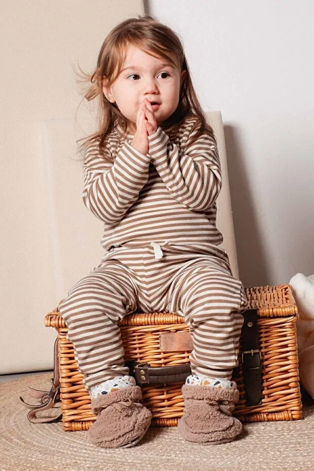 Детские брюки для девочек органические хлопковые 2-Piece organic cotton baby pants playtime Little Gusto, Yellow — фото 3