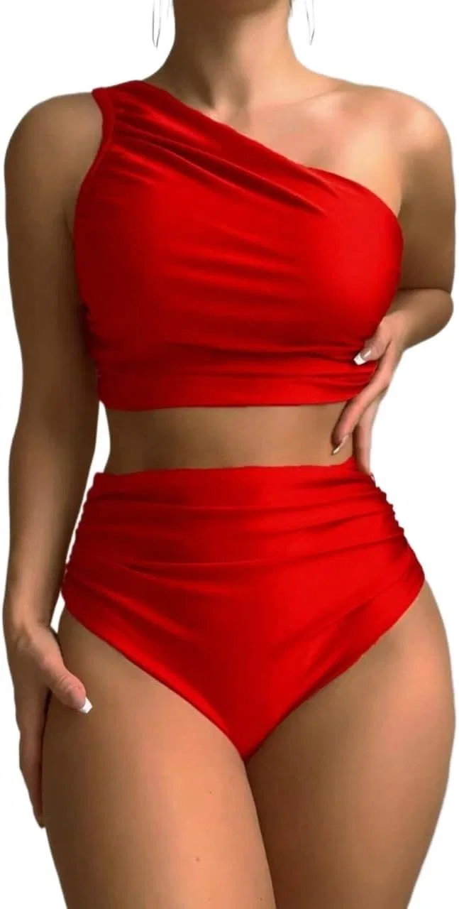Женский бикини-сет с завышенной талией Elegant Ruched, Red