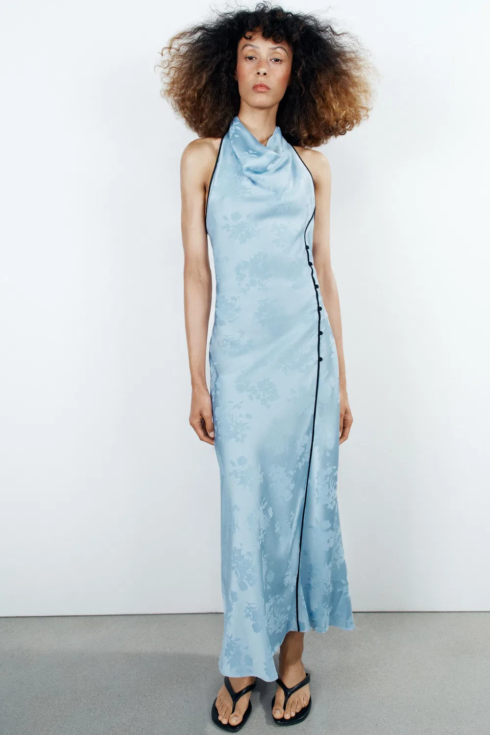 Платье миди с цветочным жаккардовым принтом ZARA, Sky blue