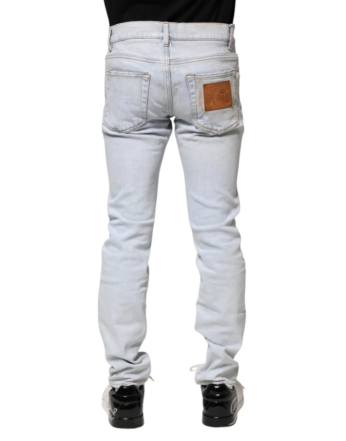 Мужские джинсы скинни с логотипом Light Blue Tattered Skinny Denim Jeans Dolce & Gabbana, Light Blue — фото 4