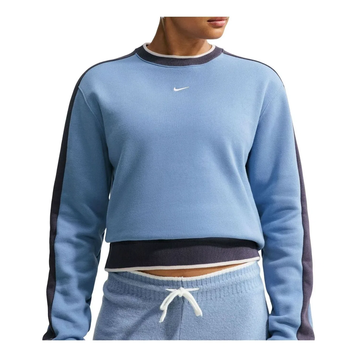 Женская футболка Studio Fleece Medium Weight Crew 'Work Blue Gridiron Sail' Nike, Work Blue/Gridiron/Sail