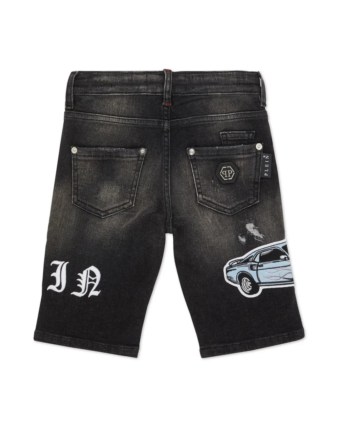 Детские джинсовые шорты с потертостями Denim Shorts Formentera Cars Racing PHILIPP PLEIN, Blueshark — фото 3
