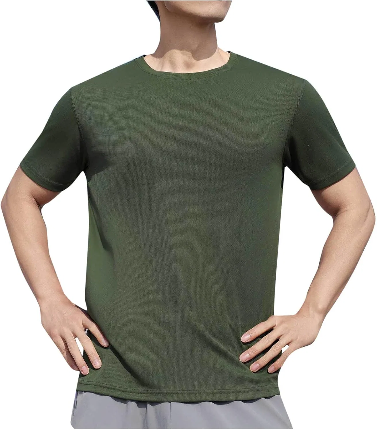 Мужская быстросохнущая футболка с круглым вырезом, Army Green — фото 2