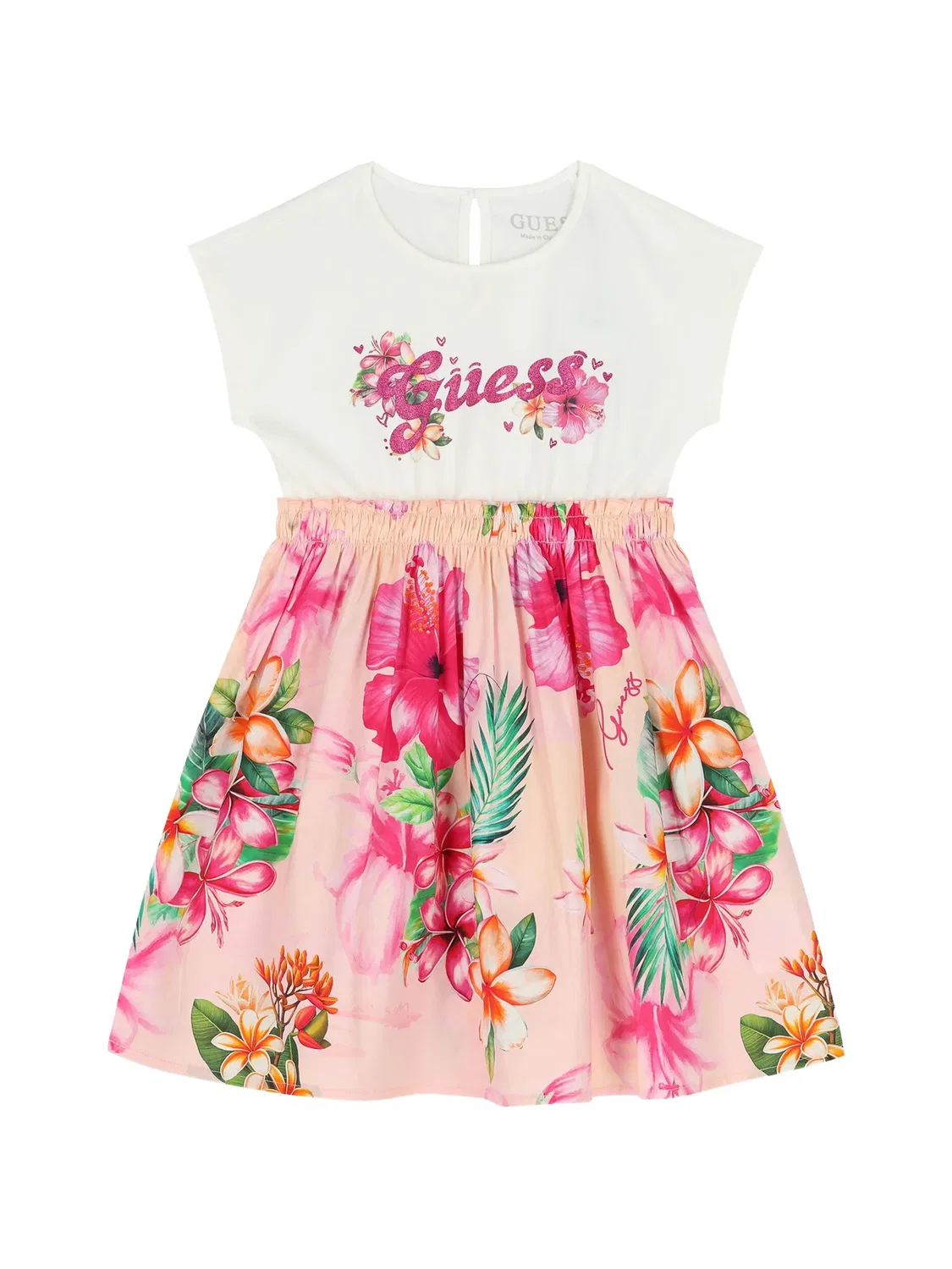 Платье с цветочным принтом и логотипом Guess Kids, розовый