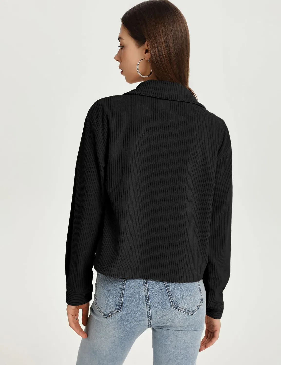 Женская куртка из вельвета в рубчик с пуговицами Donna Moda, Nero — фото 3