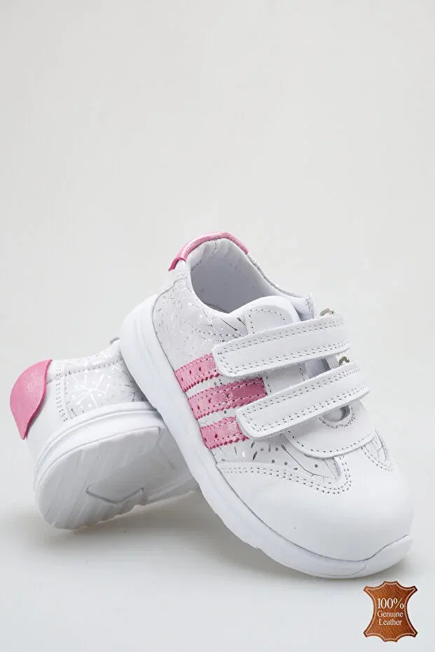 Детские спортивные туфли для девочек из натуральной кожи с принтом Sportswear Lina Step, White-Pink — фото 4