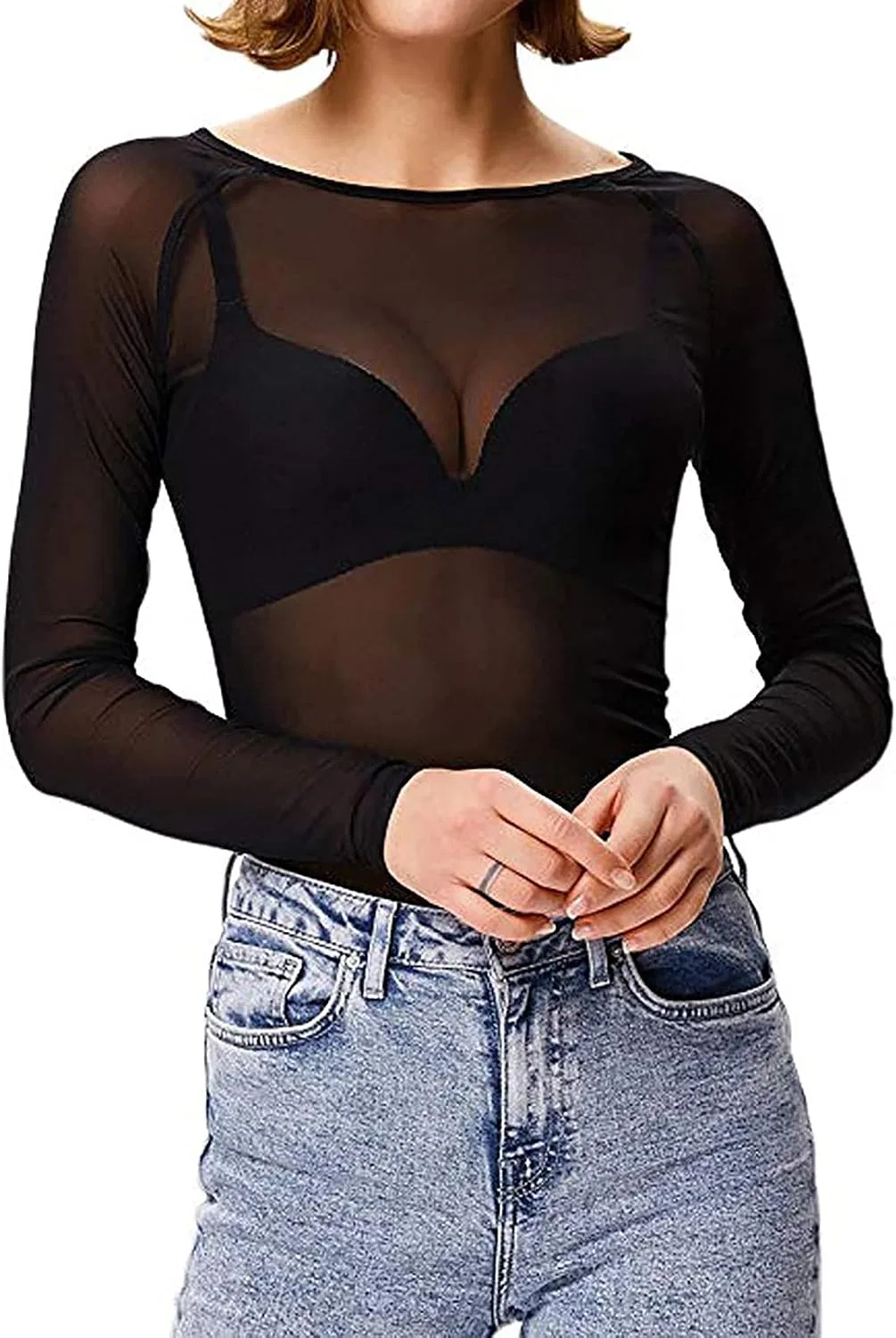 Женская полупрозрачная футболка с длинным рукавом Mesh, Black — фото 3