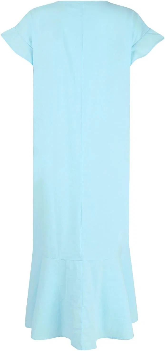 Женское летнее платье макси с V-образным вырезом Cotton Linen, Blue — фото 2