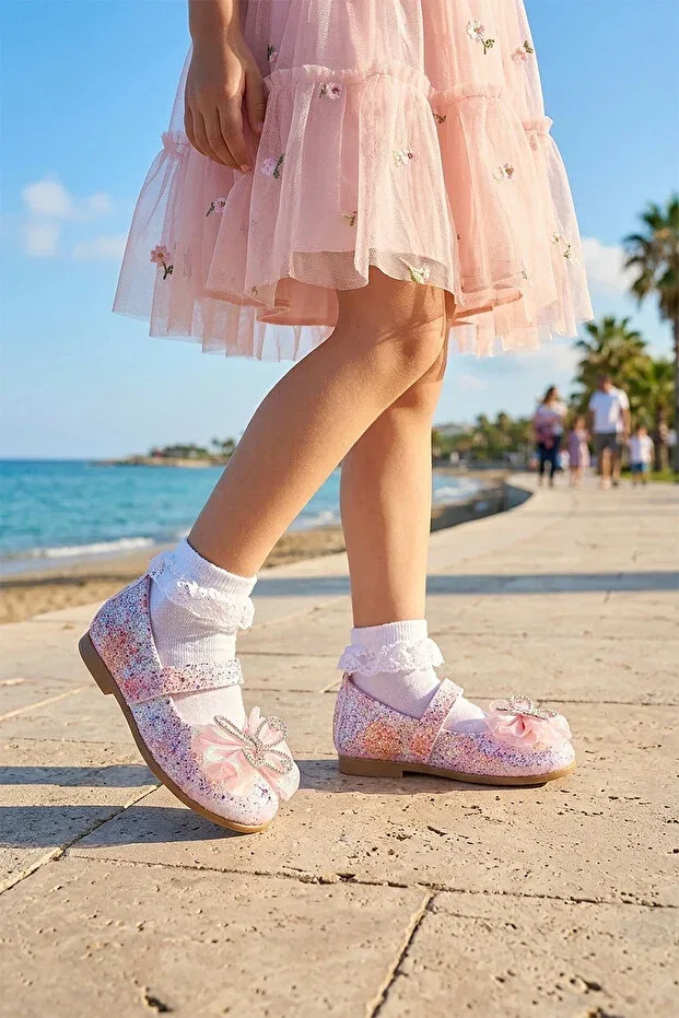 Детские балетки для девочек с принтом Zoe velcro stone bow Kiko Kids, Yellow — фото 3