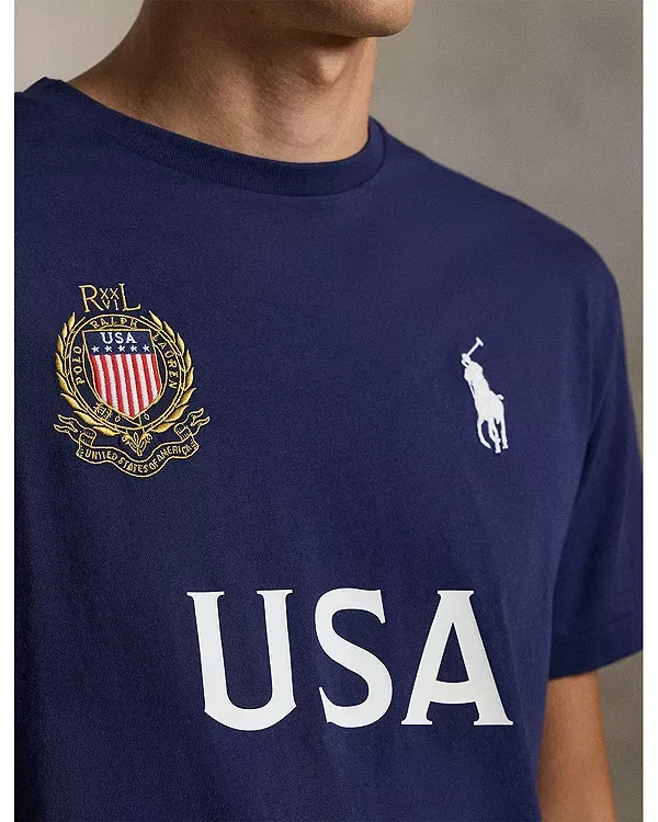 Мужская футболка с принтом Classic Fit USA T-Shirt Polo Ralph Lauren, темно-синий — фото 4