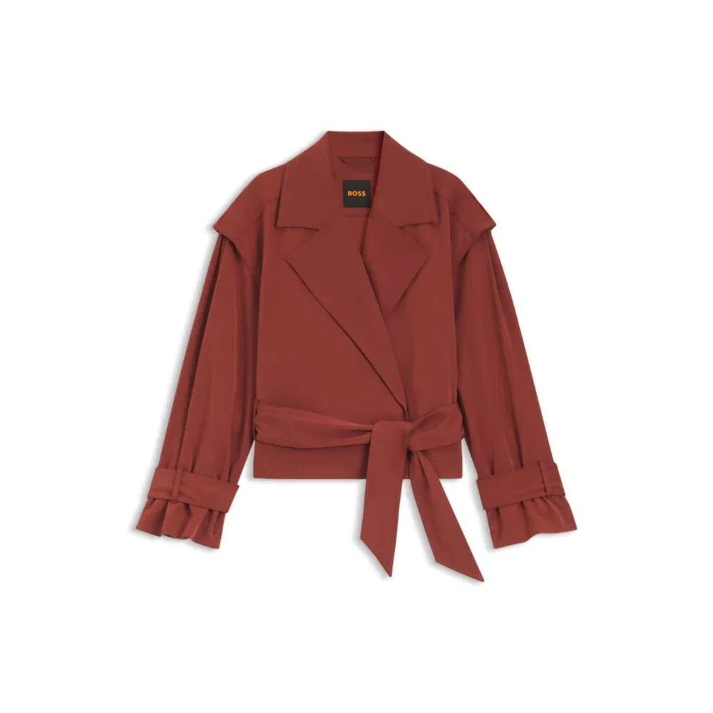 Женский укороченный тренч с поясом BOSS, Dark Red