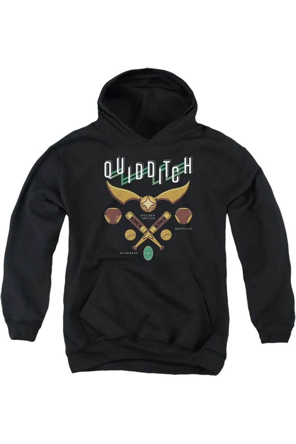 Детское худи для мальчиков с капюшоном с принтом Harry Potter Quidditch Equipment Logo Gildan, черный