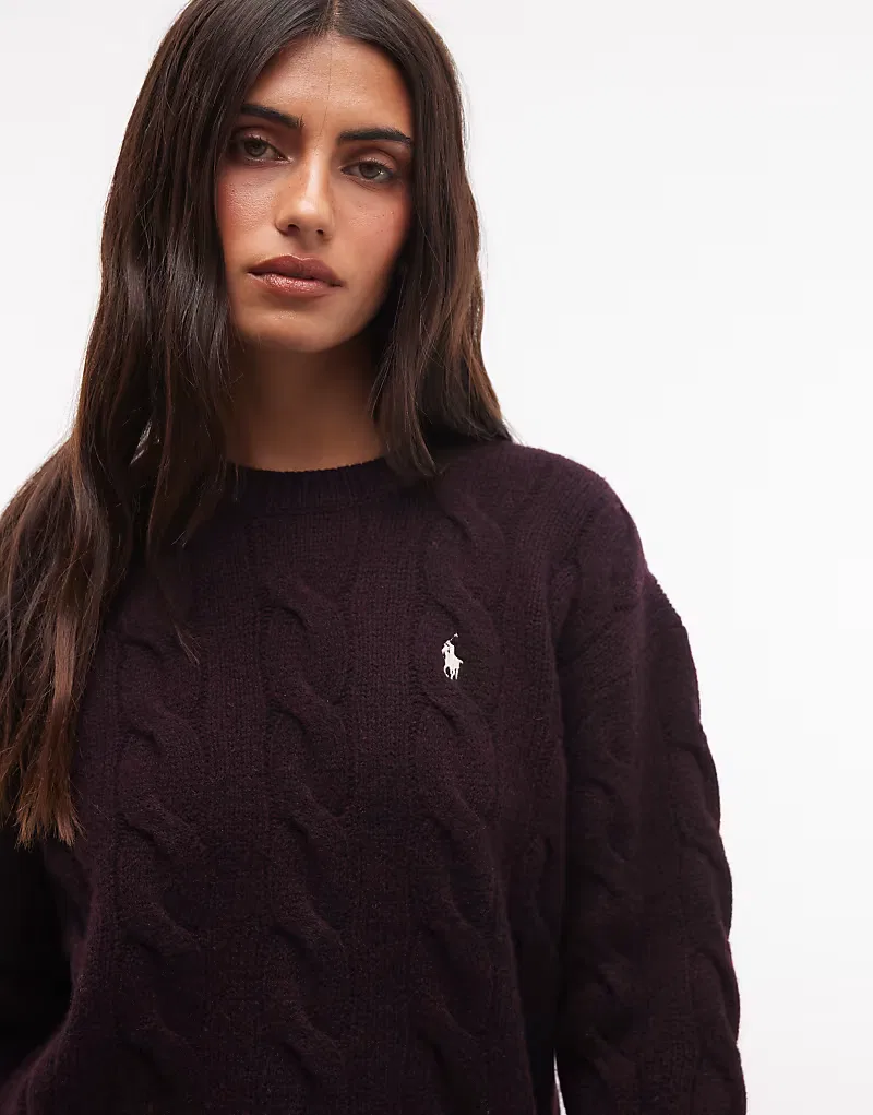Джемпер Polo Ralph Lauren с логотипом Icon, прямого кроя, крупной вязки, коричневый — фото 3