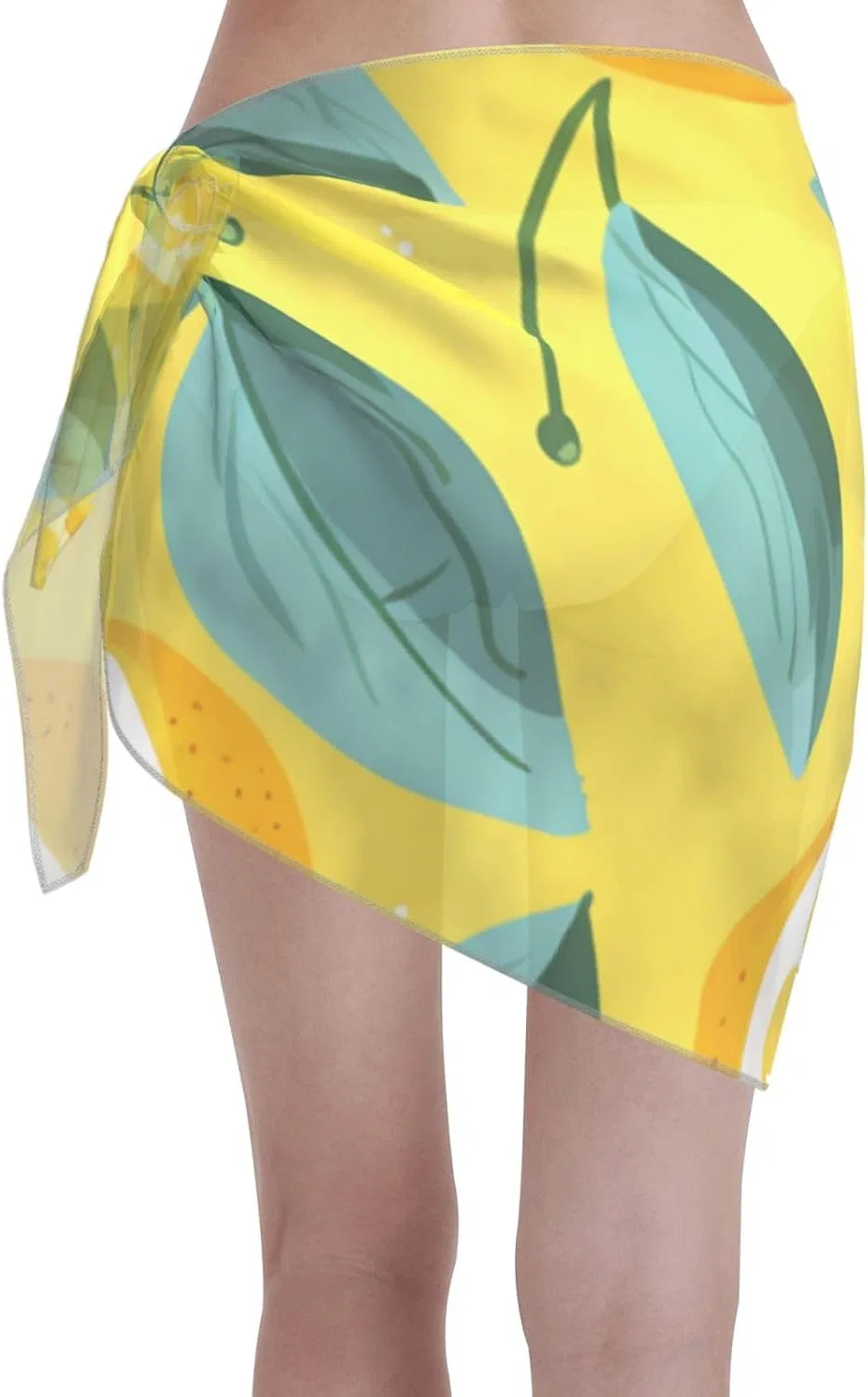 Женская пляжная накидка с листьями Black Leaf Print, Yellow Lemon — фото 2