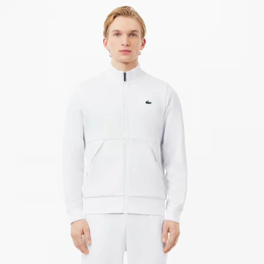 LACOSTE Свитшот мужской белый с воротником стойкой умеренно приталенный