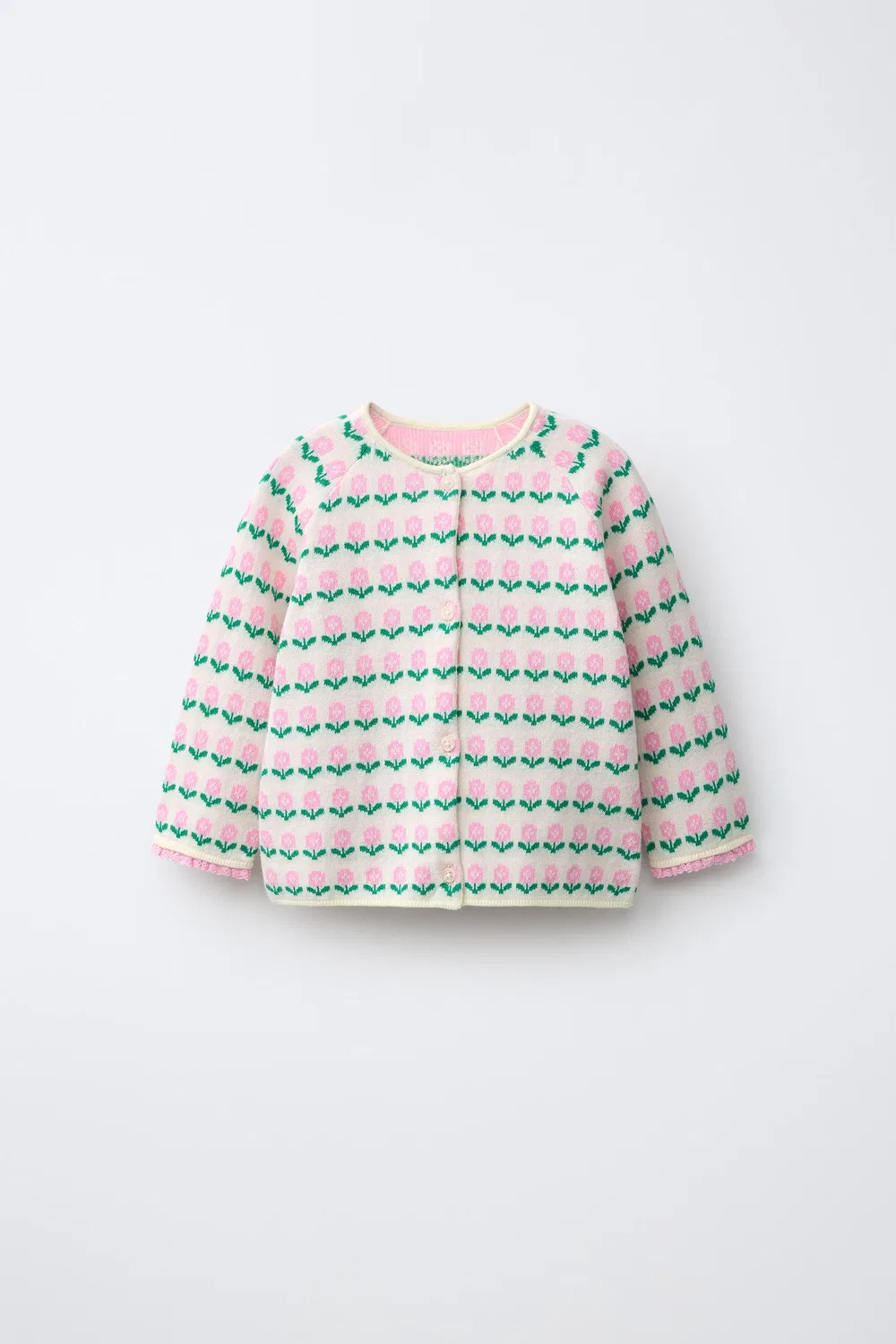 Вязаный кардиган с цветочным узором ZARA, Ecru