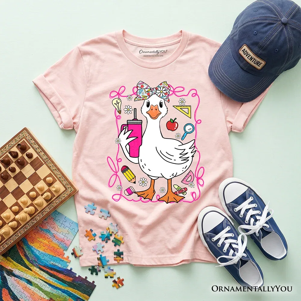 Детская футболка для девочек с принтом Coquette School Goose OrnamentallyYou, Light Pink