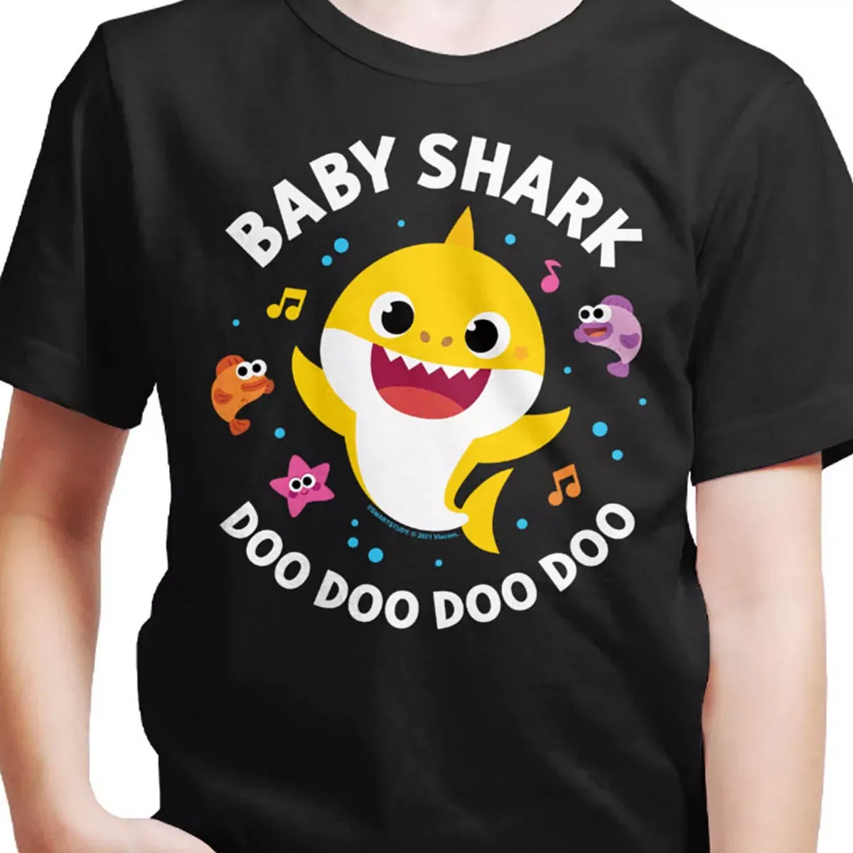 Детская футболка с принтом Baby Shark Doo Doo Doo Doo Baby Shark, Heather Blue — фото 2