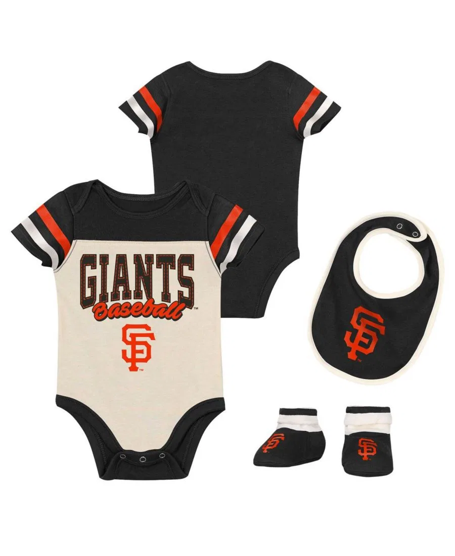 Комплект боди с нагрудником и пинетками San Francisco Giants Up One Outerstuff, White Black