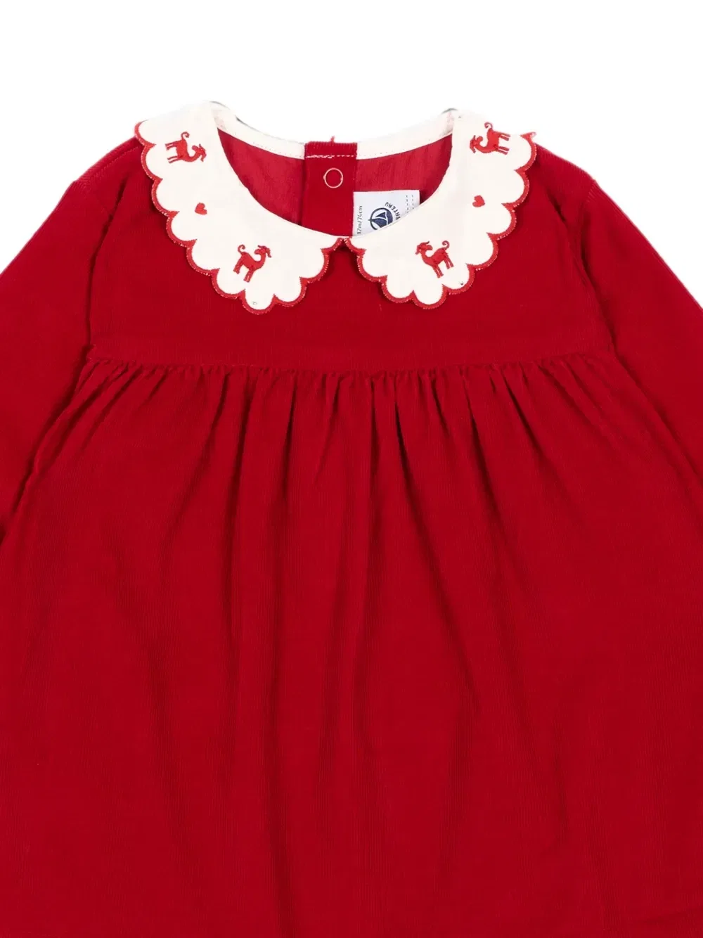 Платье с вышитым фестончатым воротником Petit Bateau, красный — фото 3