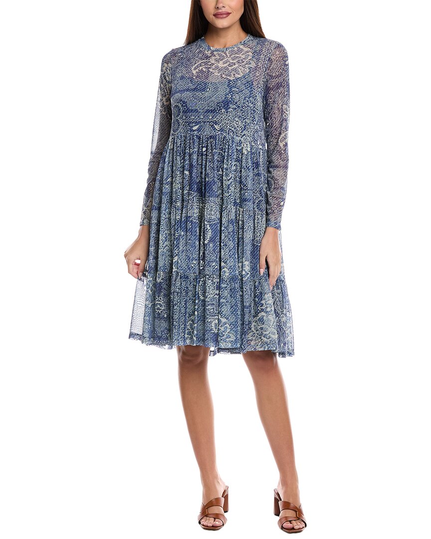 

Джонни Уос Многослойное миди-платье из сетки Johnny Was, синий