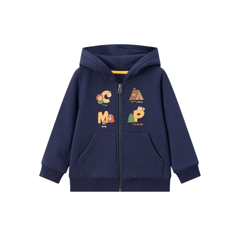Детская толстовка с капюшоном и принтом, на флисе, с длинным рукавом, Navy Blue, Teenie Weenie Men