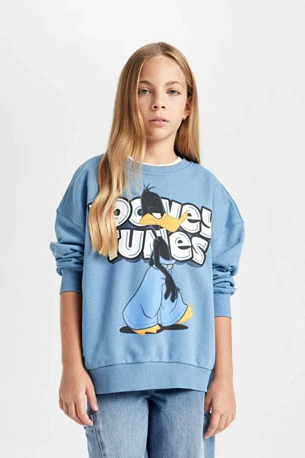 Детское для девочек свитшот оверсайз с принтом Looney Tunes Defacto, Blue
