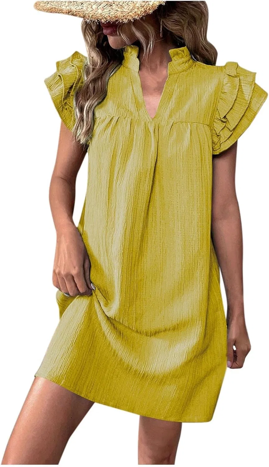 Женское мини-платье с рюшами A-line, Yellow