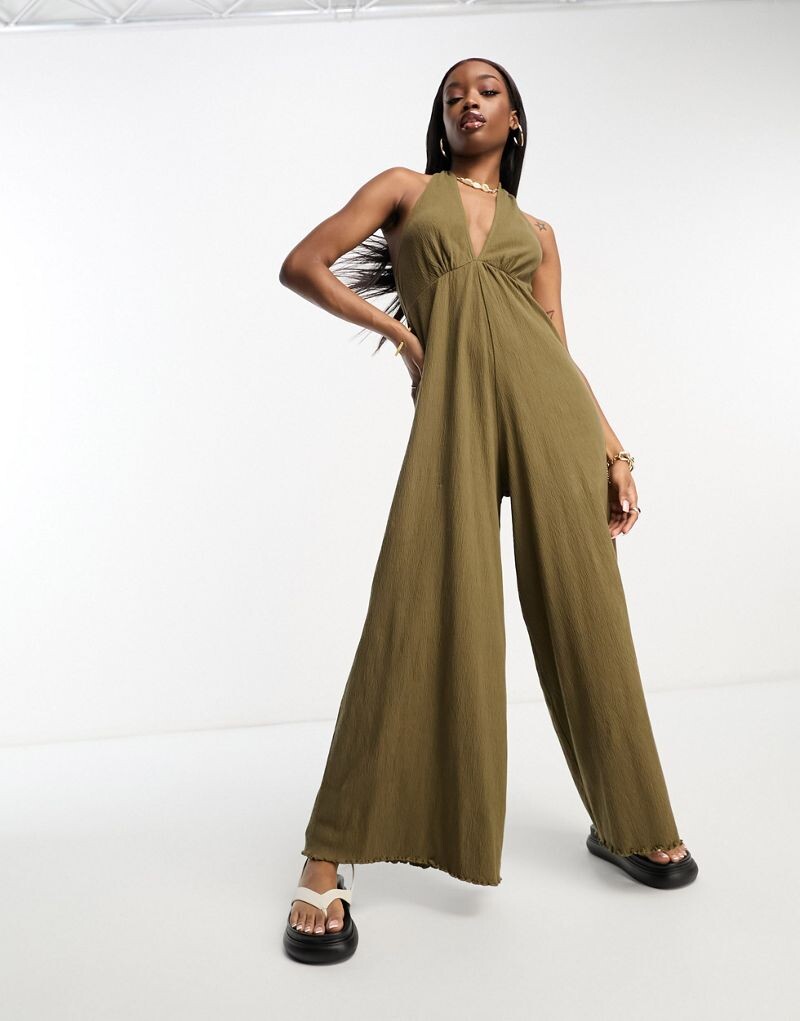 

Оливковый комбинезон из жатого джерси ASOS DESIGN