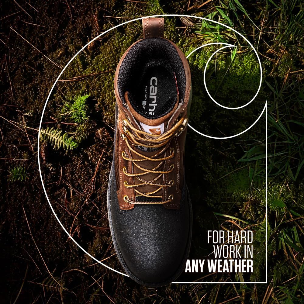 Мужские ботинки Carhartt Ironwood с водонепроницаемой и утепленной защитной ноской - 20 см усиленный кожаный верх и ткань Carstrong, с противоскользящей подошвой, черный/коричневый — фото 2