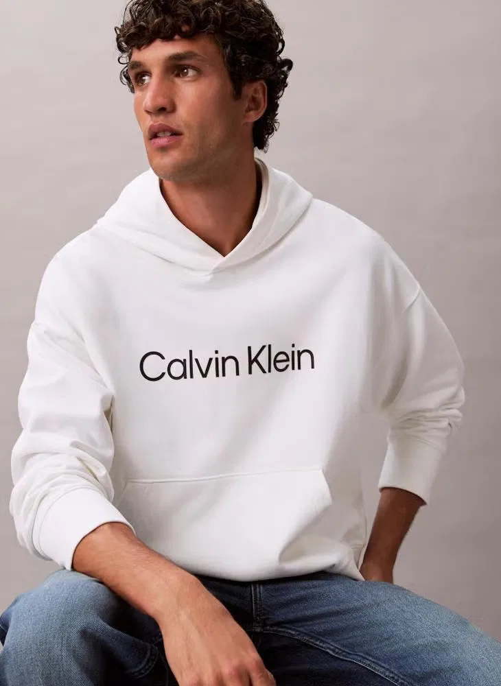 Худи с капюшоном с логотипом Calvin Klein, белый — фото 3