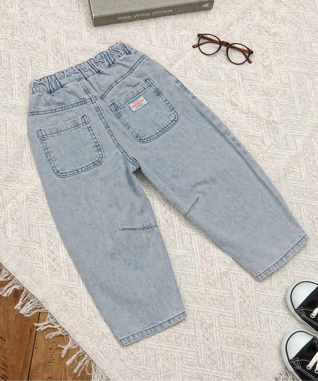 Детские джинсовые брюки с завышенной талией, модель Curved Denim Pants BREEZE, Sax Blue