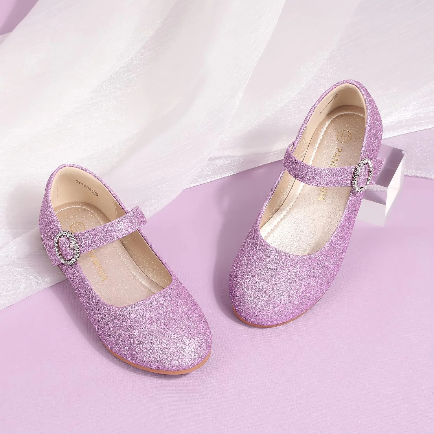 Детские туфли для девочек со стразами Mary Jane PANDANINJIA, Purple Glitter — фото 2