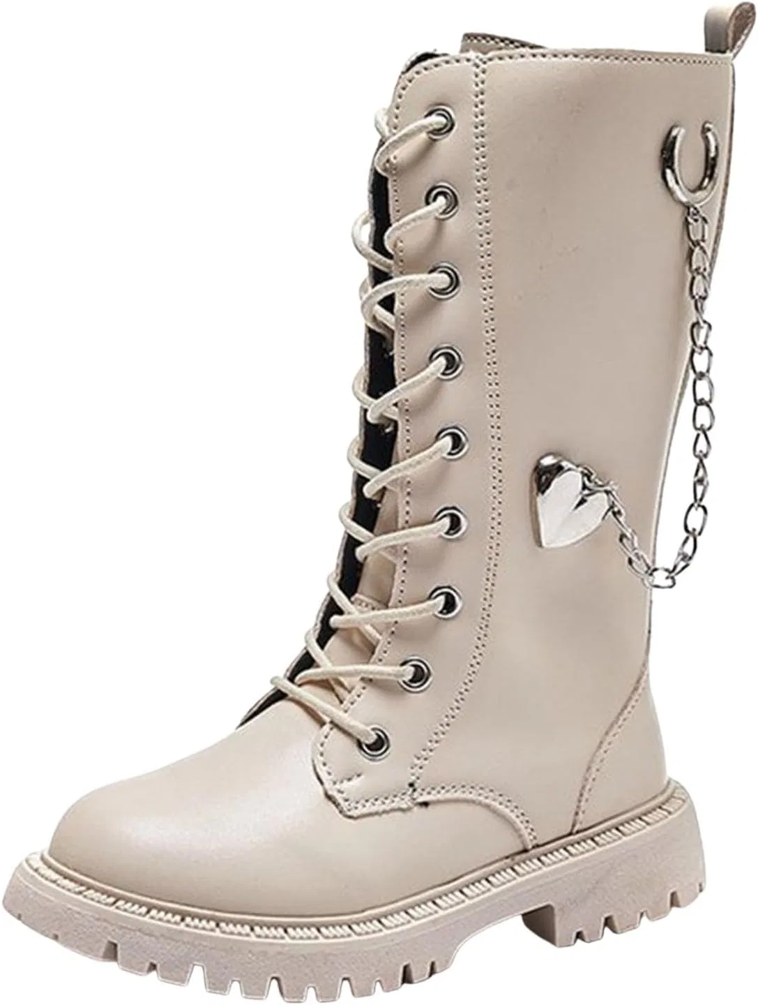 Детские сапоги с принтом для девочек и мальчиков Cowboy Boots Lace Up Heart Chain Decor, White