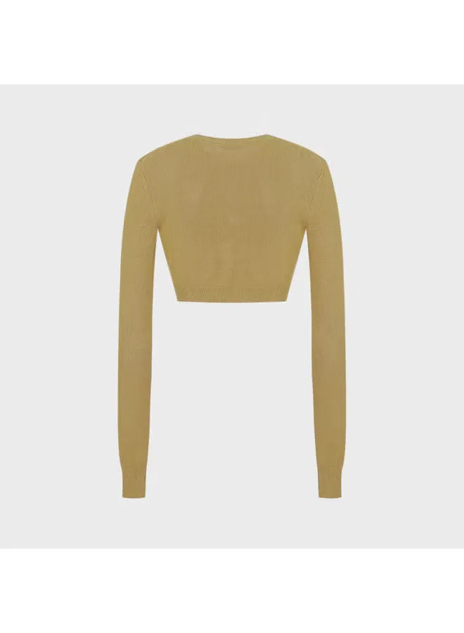 Кардиган укороченный с бахромой Zara, оливковый — фото 3