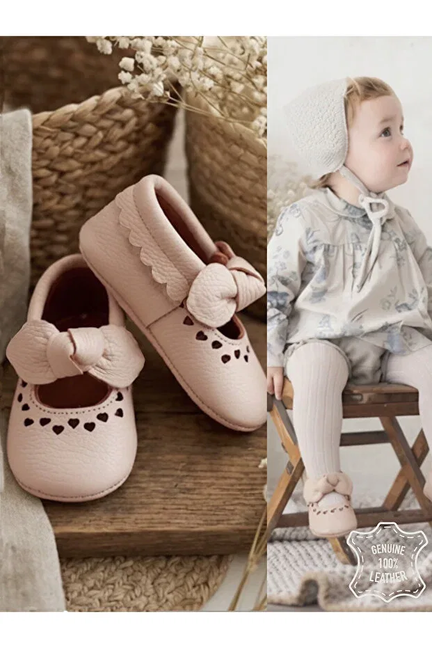Детские пинетки для девочек из натуральной кожи Denokids, Pink