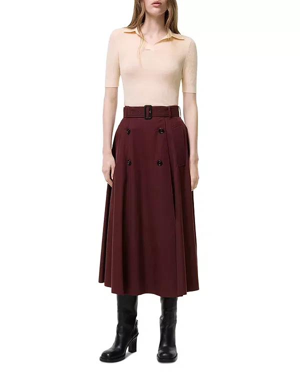 Женская юбка из габардина Tropical Gabardine Trench Midi Skirt Burberry, Vineyard Red