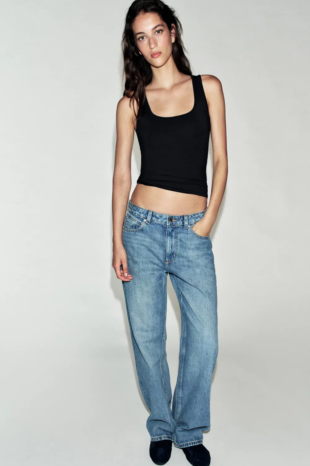 Футболка из полиамида с широкими лямками ZARA, Black