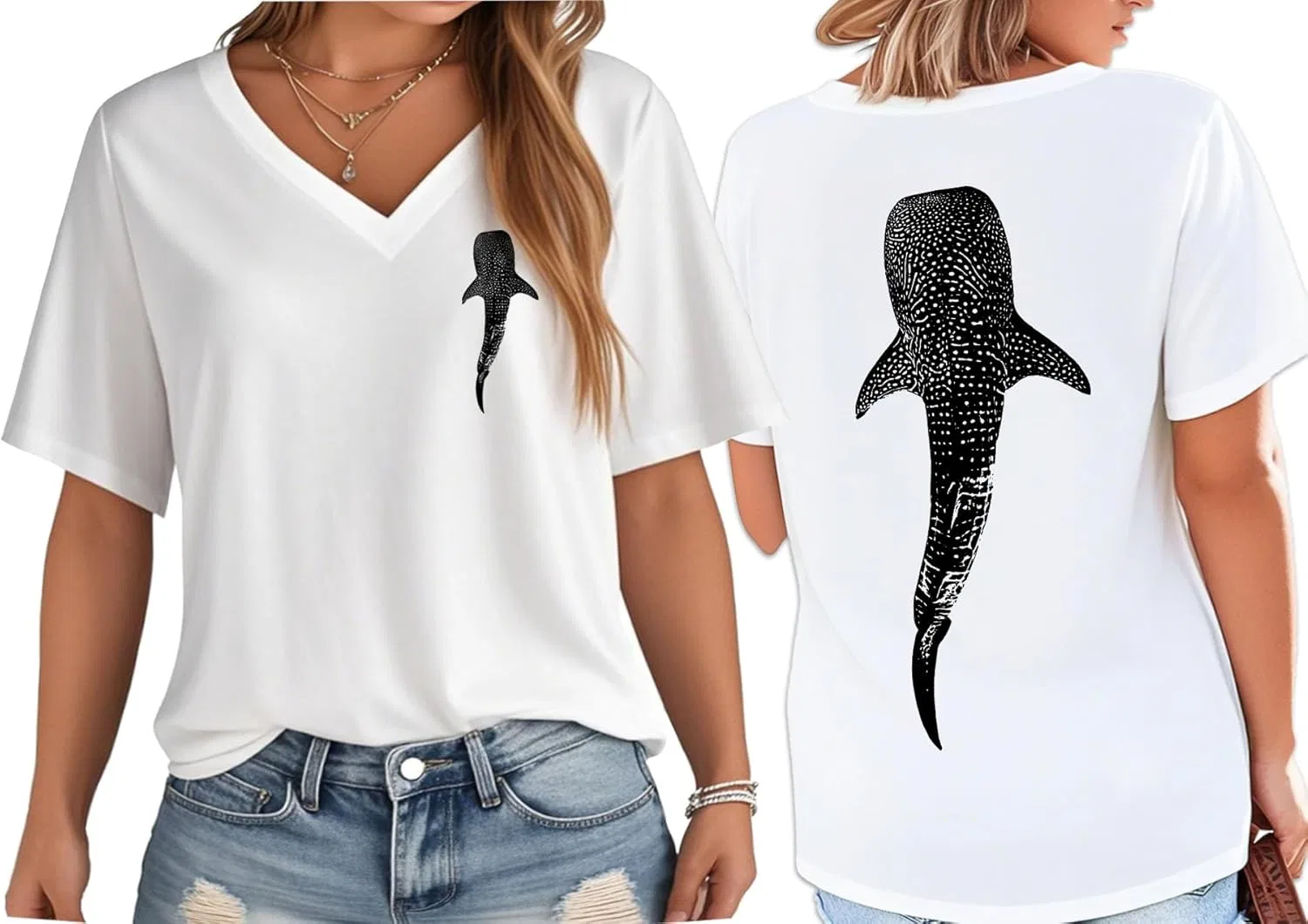 Женская футболка с принтом акулы Regular Fit, White