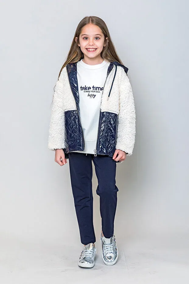 Детское пальто для девочек стеганое с капюшоном Incity, Navy Blue