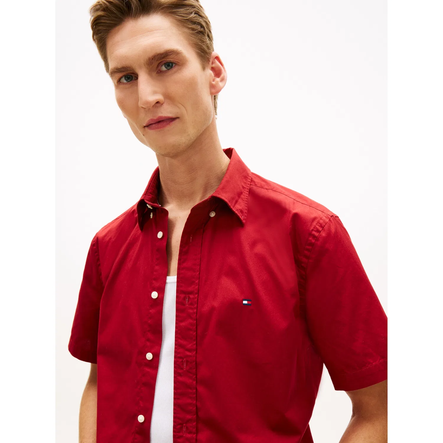 Мужская классическая рубашка с коротким рукавом regular fit Tommy Hilfiger, Regatta Red — фото 2