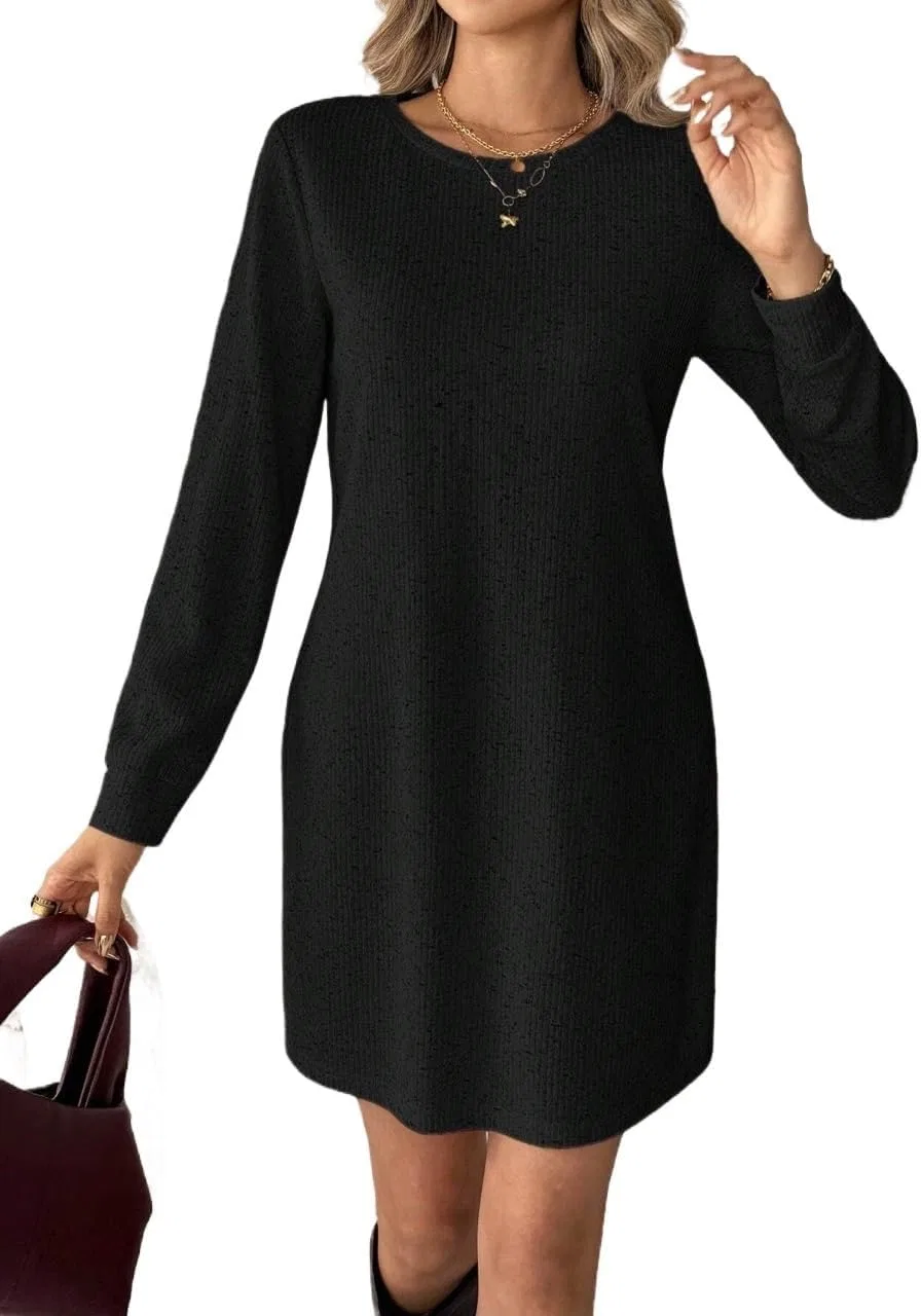 Женское облегающее мини-платье с длинным рукавом Ribbed, Black