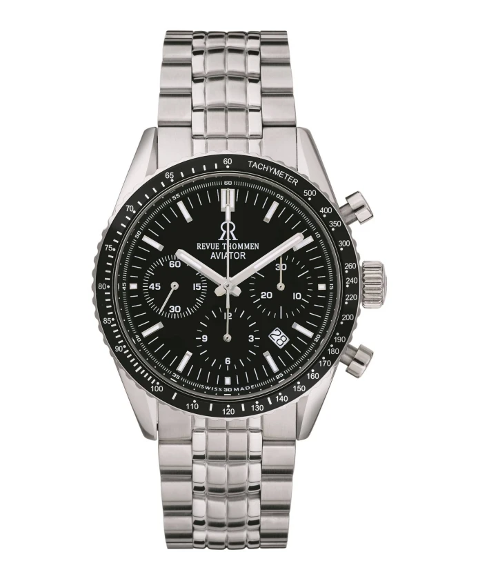 

Мужские наручные часы Revue Thommen, автоматический авиатор, 42 мм, хронограф, браслет с тахиметром, нержавеющая сталь Revue Thommen, черный