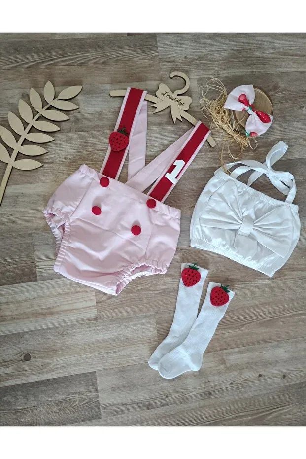 Детский комбинезон для девочек хлопковый Strawberry concept baby girl pink red striped cake pop costume Feriatolye, Pink — фото 4