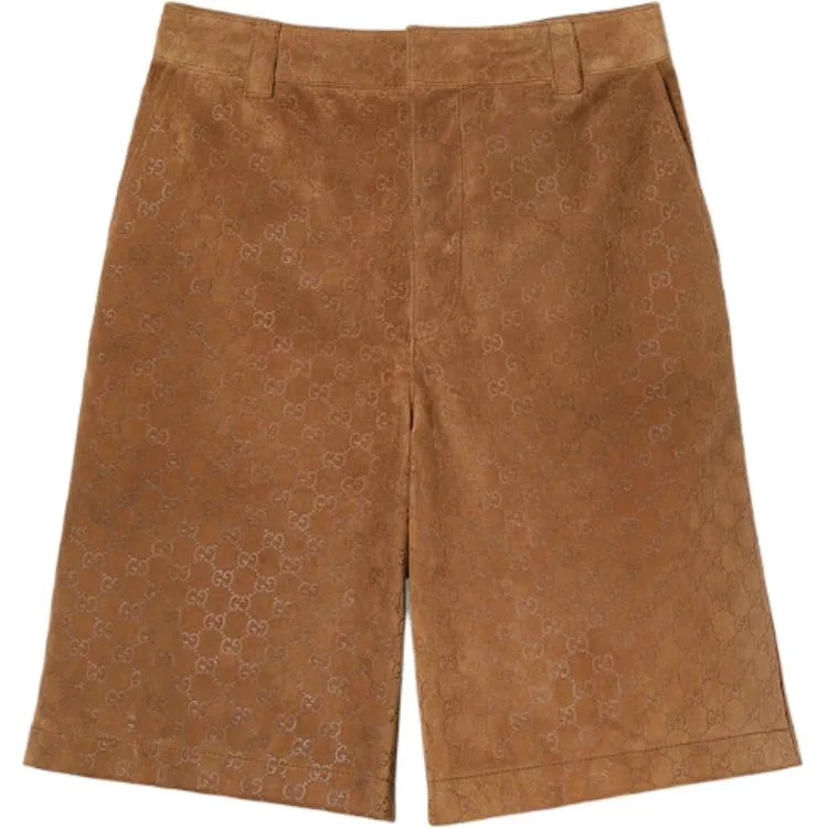 Мужские шорты из замши с тиснением GG Brown GUCCI